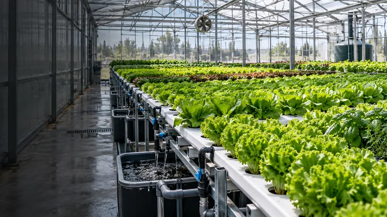 Sistema de cultivo hidropónico en invernadero con irrigación.