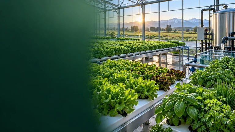 Invernadero hidropónico con cultivo de forraje y sistema de irrigación.